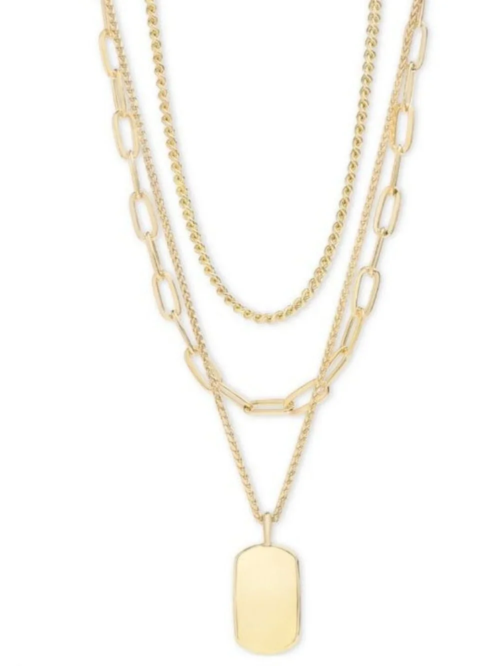 On 34th 3-row Chain Dog Tag Pendant Necklace, 16 to 19